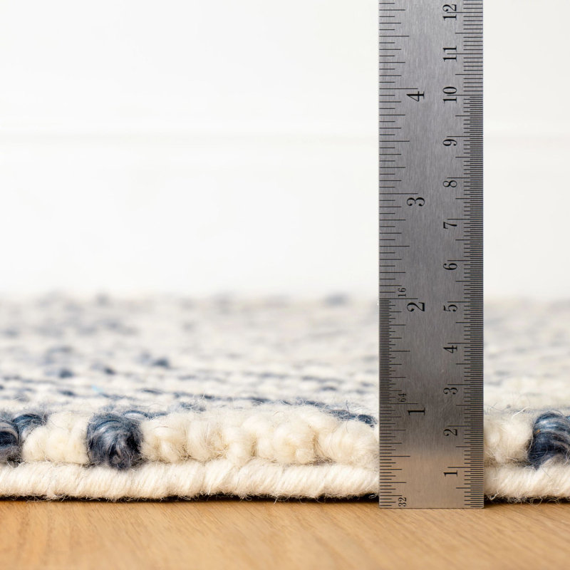 Layers Indigo Hand Hooked Wool Rug, Rectangle 7'6" x 9'6"