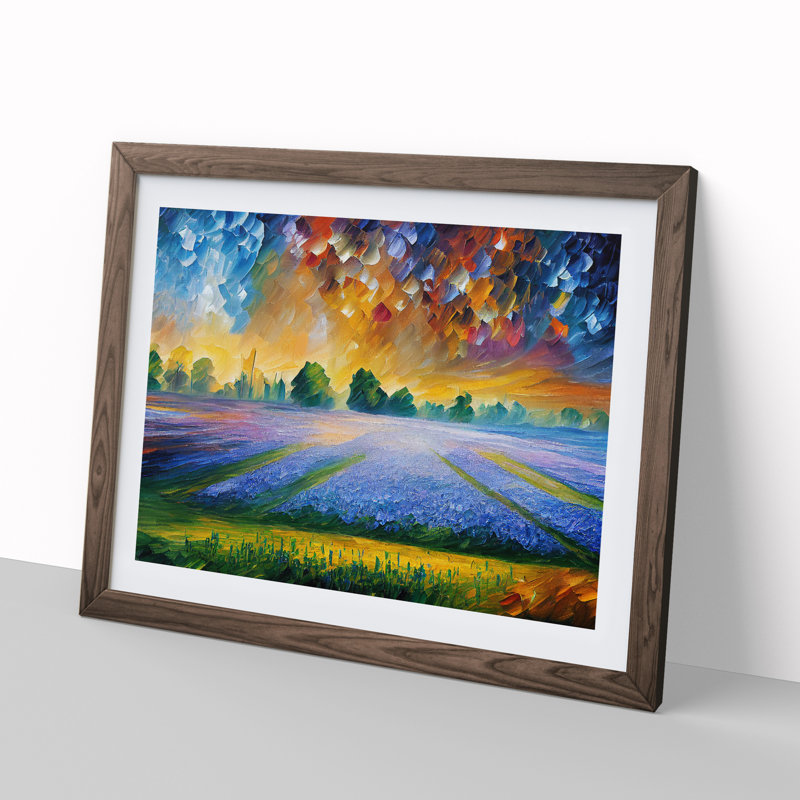 Bluebell Field Shimmer Vol.3 - Single Picture Frame Painting, Walnut Framed, 34cm H x 46cm W x 2cm D