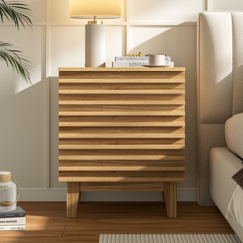 Wooden Wtrips 19.7"W Nightstand, Natural
