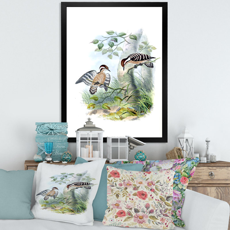 «Vintage Birds in the Wild I», impression sur toile, H 20 po x l 12 po x P 1,5 po, Toile avec cadre noir
