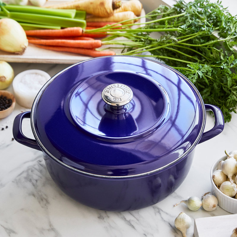 Cobalt Blue Enameled Iron 7-Quart Round Dutch Oven with Lid