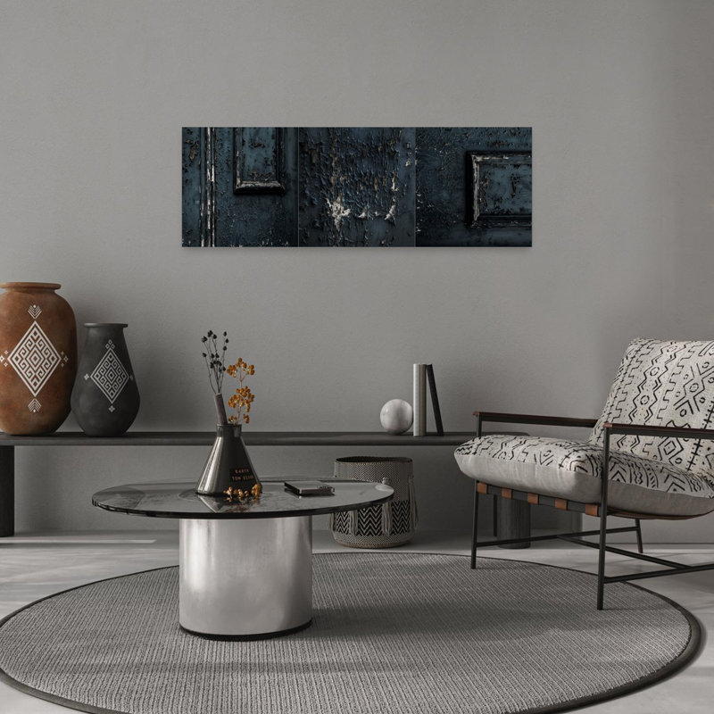 «Peeling Blue Textures», art mural industriel rustique abstrait, H 12 po x l 36 po