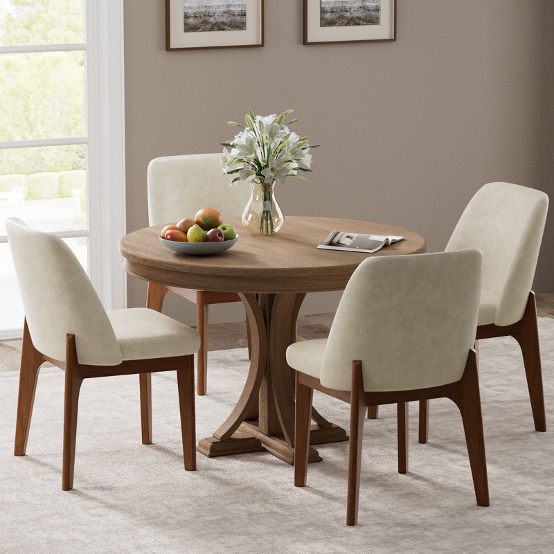 Chaises de salle à manger rembourrées en similicuir (lot de 2), Beige, 4