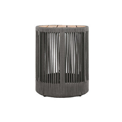 Outdoor Round Side Table Solid Wood Patio Table with Rope Base for Garden Balcony