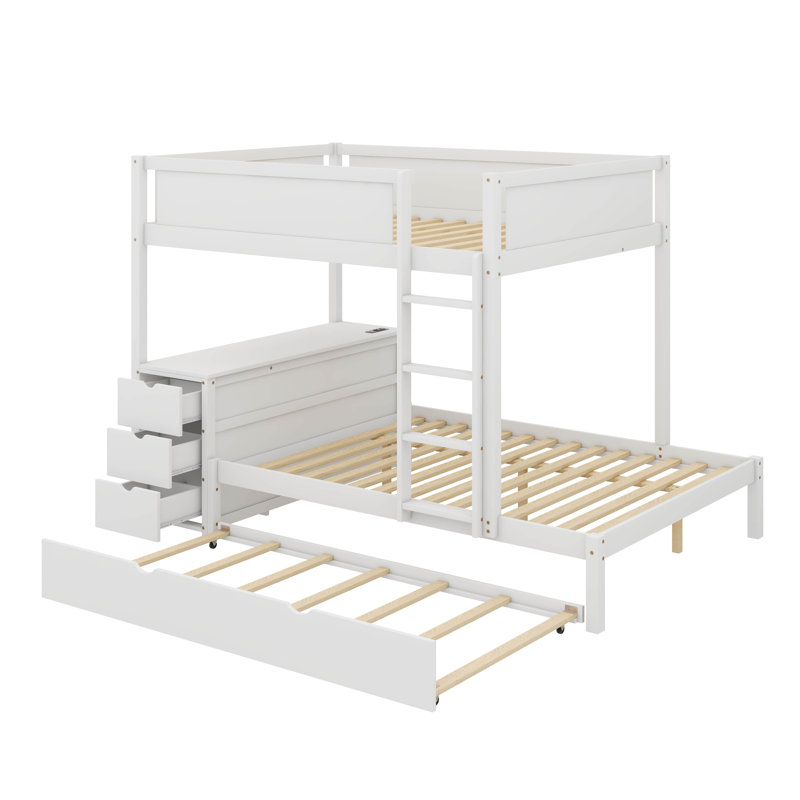 Un lit superposé avec un lit gigogne supplémentaire inclus, Lit superposé double sur double, Blanc