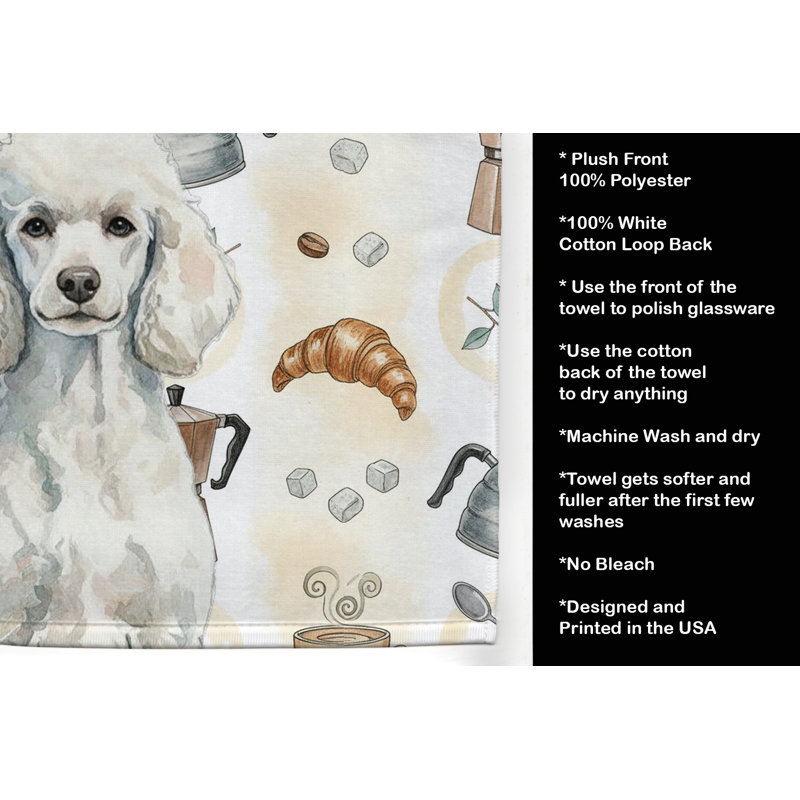 Standard White Poodle Coffee Bar Kitchen Towel, Standard White Poodle