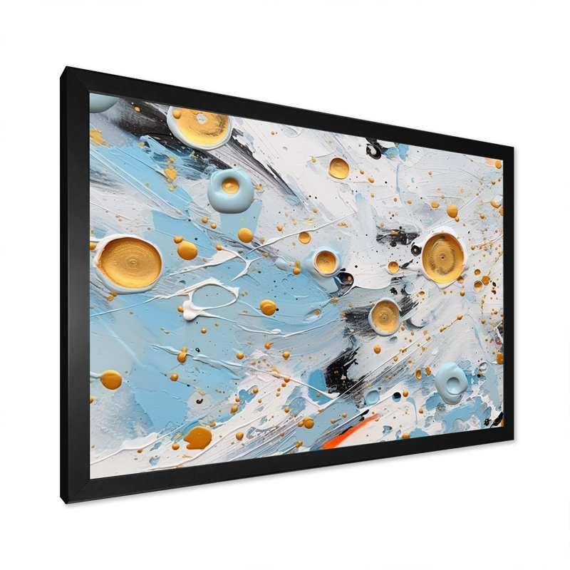 Combat abstrait bleu sarcelle et doré sur toile, Cadre simple noir, H 12 po x l 20 po x P 1 po