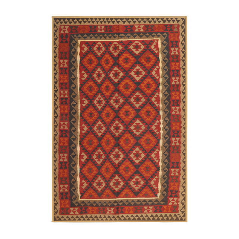 Tapis de zone rouge/brun contemporain, Rectangle 7 pi x 10 pi