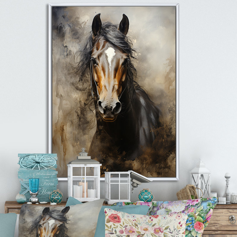 Balendran White Horse Équestre Dualité I, reproduction d'art sur toile, H 44 po x l 34 po, Reproduction avec cadre flottant