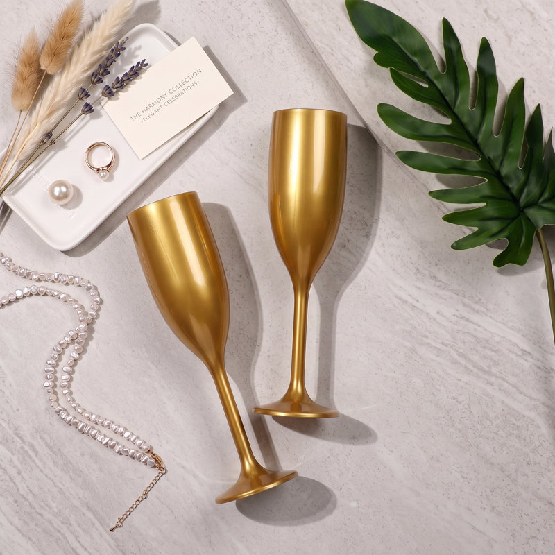 Ensemble de 24 flûtes à champagne en plastique doré 24 pièces - Verres incassables de qualité supérieure de 8,7 po pour les mariages, les fêtes et les célébrations - Verres à griller réutilisables élégants, or
