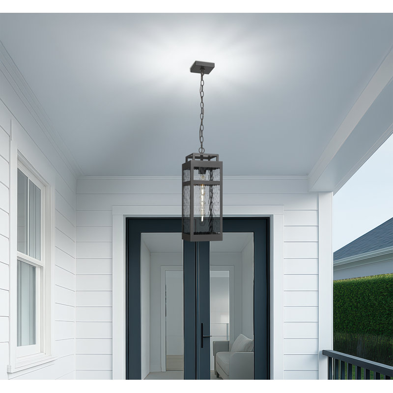 Ridgeway 7" 1-Light Matte Black Coastal Outdoor Pendant With Water Glass, Matte Black, Water