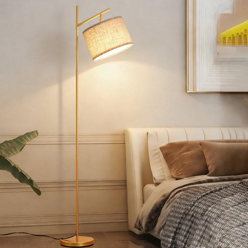 Modern Floor Lamp With 3 Color Temperatures Bulb, Adjustable Linen Shade, Foot Pedal Switch, Gold