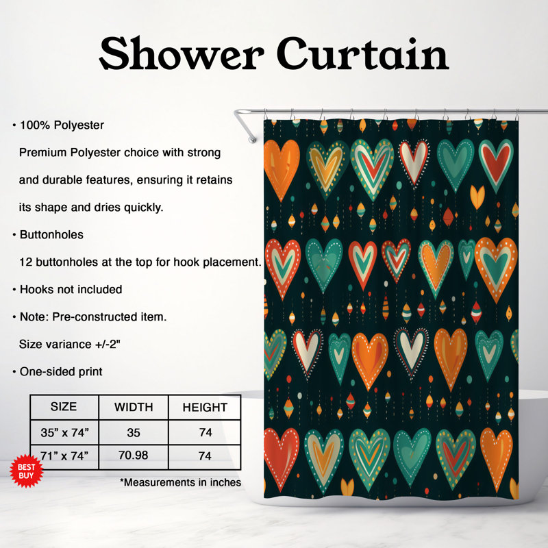 Affection Motifs - Rideau de douche Premium, H 74 po x l 71 po