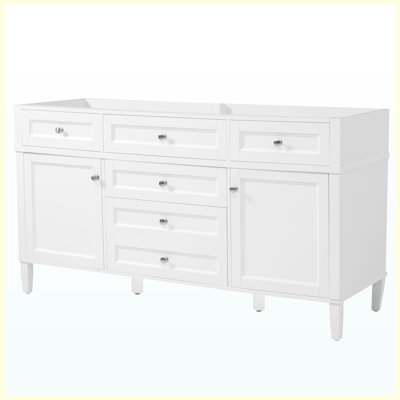 Meuble-lavabo blanc de 149 cm (sans lavabo) | 3 tiroirs + 2 portes avec tablette ajustable | Charnières et glissières de tiroir à fermeture amortie