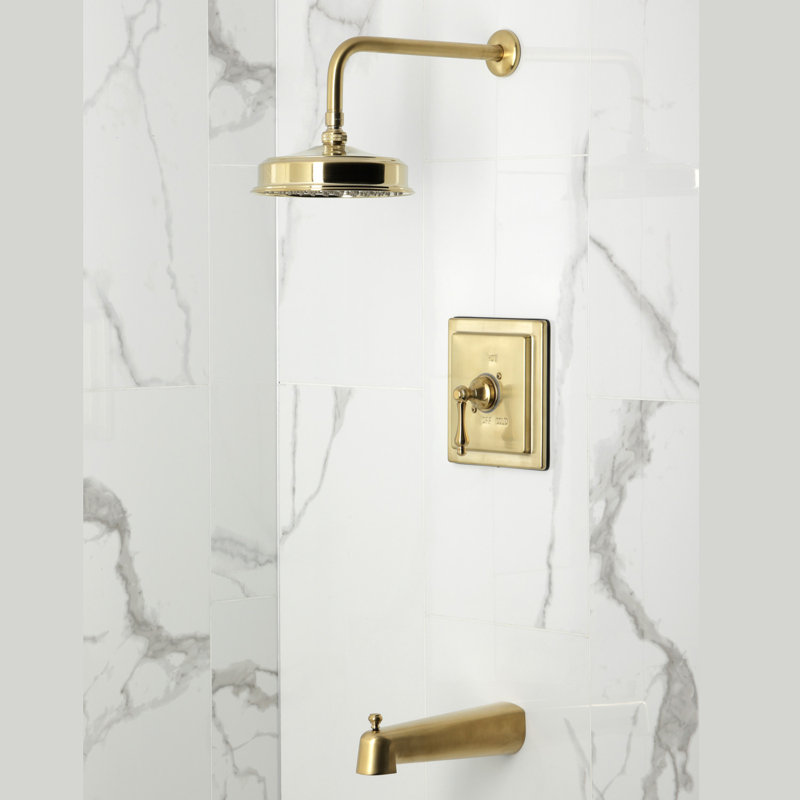 Robinet de baignoire et douche à pression équilibrée à poignée simple Kingston Brass Revival, Poignée levier, Laiton brossé