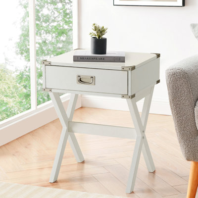 Grable Transitional Wooden 1-Drawer Rectangular End Table with Metal Corners