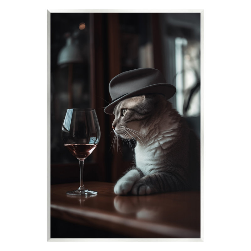 «Classy Cat at Bar», art mural sur bois par Ziwei Li, H 19 po x l 13 po