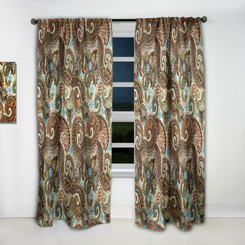 Panneau de rideau rétro, motif cachemire occultant - motif cachemire sur fond fantaisie, L 52 po x L 120 po