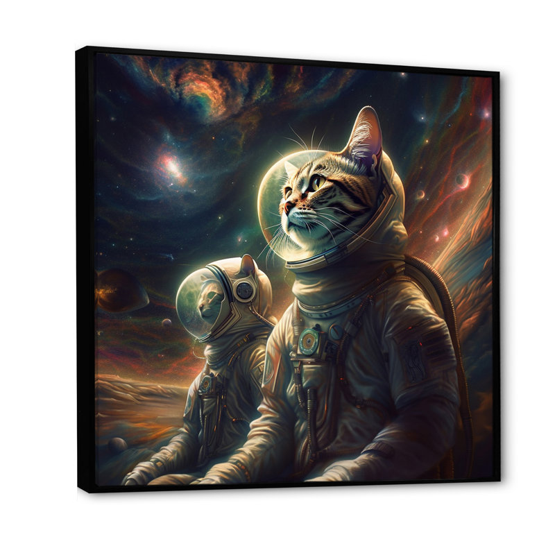 Ohara " Interstellar Space Cat ", 36" H x 36" W x 1.5" D, Black Floater Framed