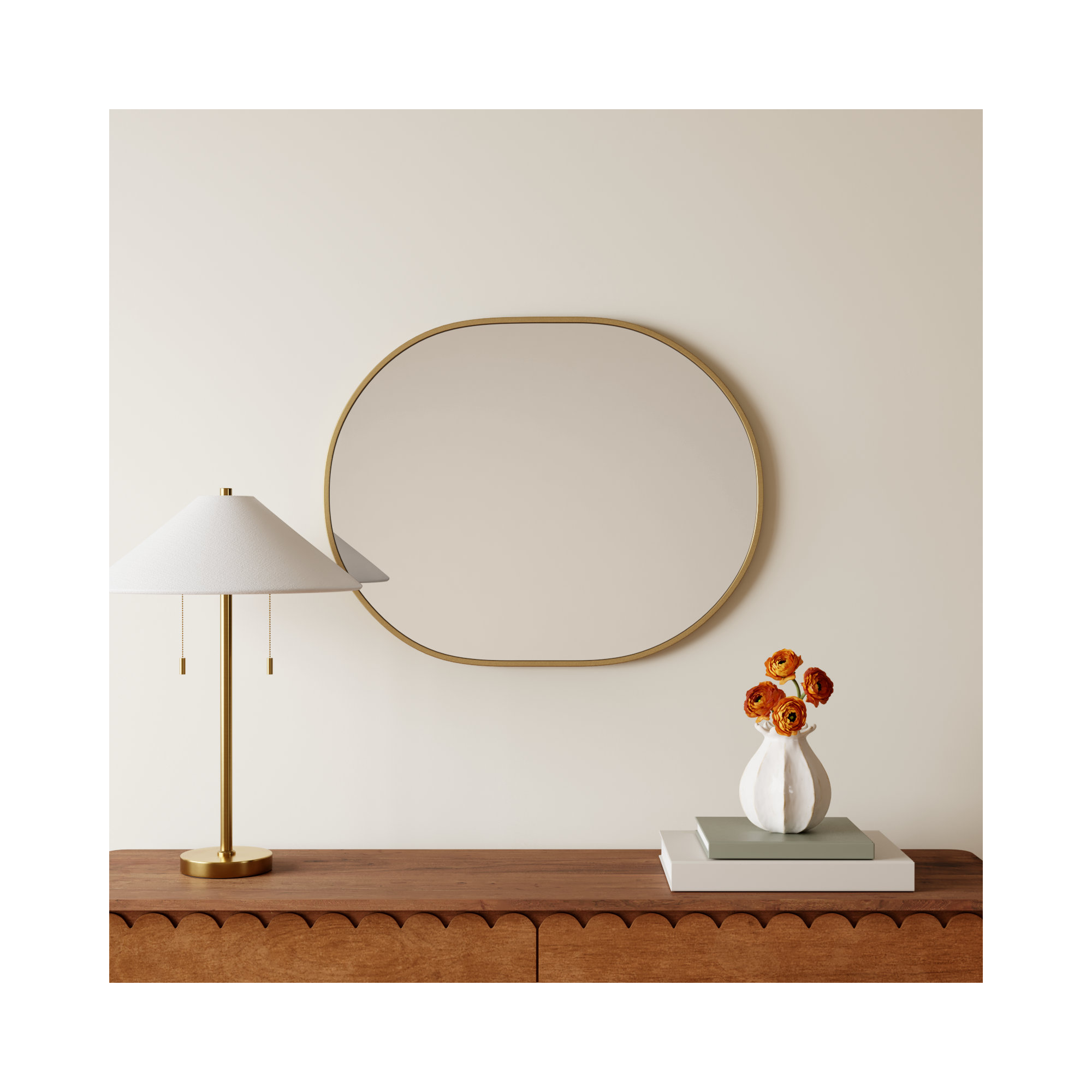 Sabine Metal Pill Wall Mirror, Brass, 30" x 24"