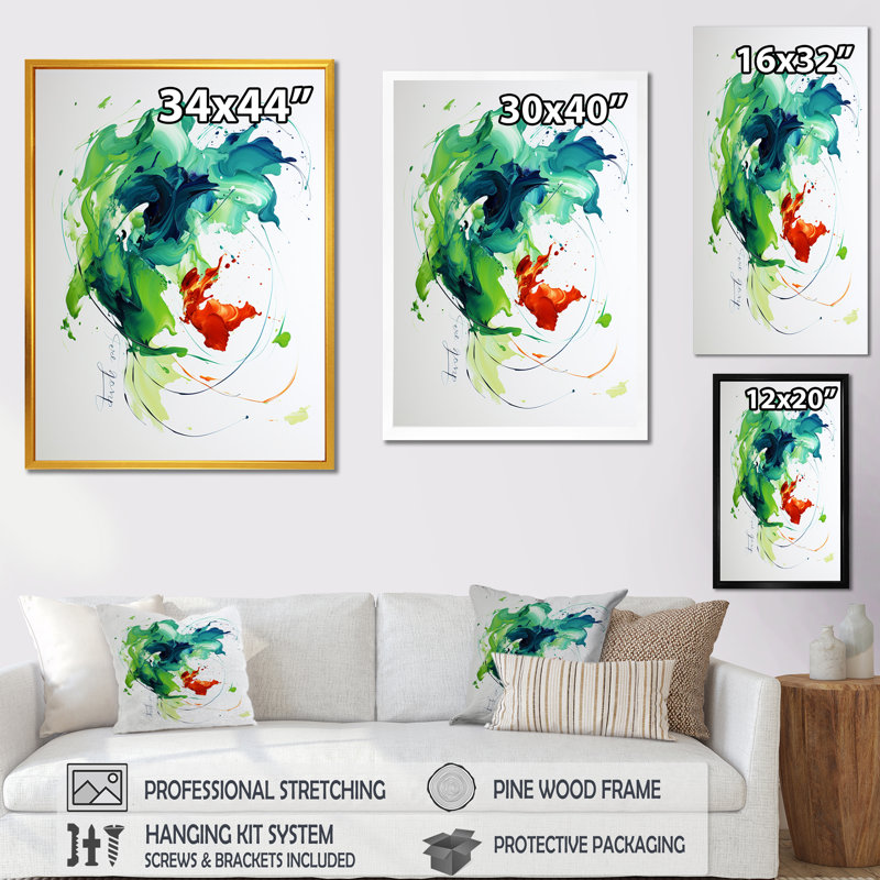 «Green and White Abstract Expression», peinture d'art abstrait III, Cadre flottant noir, H 20 po x l 12 po x P 1 po