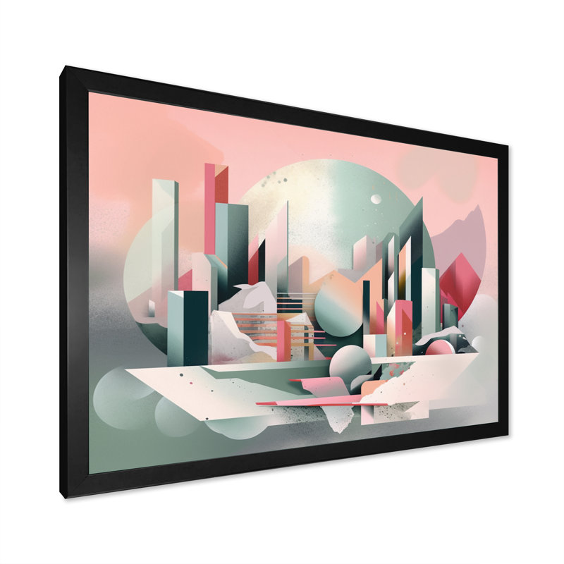 Rose et vert surréel Horizons I - Paysage abstrait, art mural, salon, H 12 po x l 20 po x P 1 po