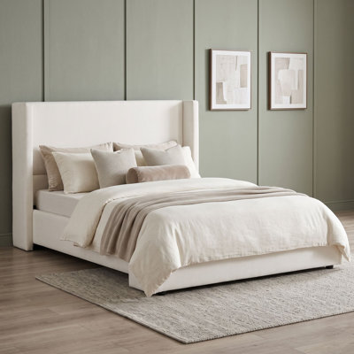Wingback Upholstered Bed with High Statement Headboard