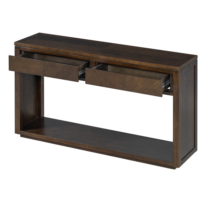 55" Console Table - Rustic Wooden Entryway Table, Storage Drawers And Open Shelf, Ideal For Living Room And Hallway Decor