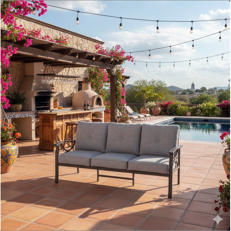 70” All-Weather Metal 3-Seat Patio Sofa, Gray
