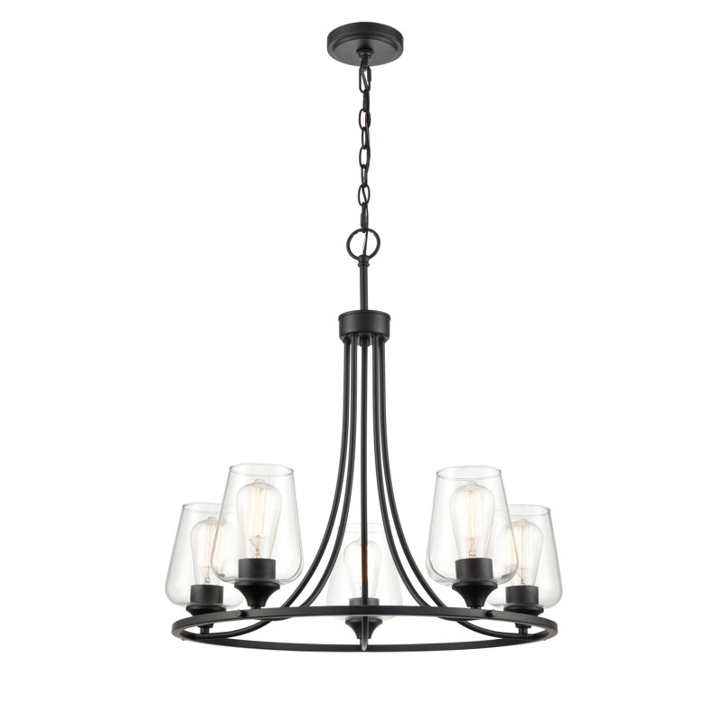  Lustre en roue de chariot unique à 5 lumières, H 25 po x l 25 po x P 25 po, Noir, 5 lumières