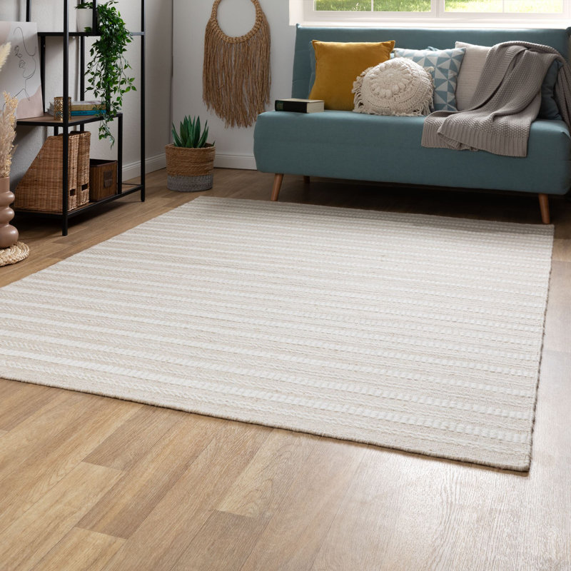 Derrynisk Striped Wool Hand Woven Kilim, Beige, Rectangle 120 x 180cm