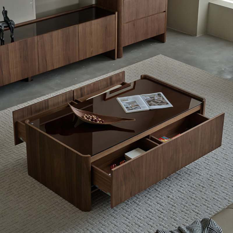 Table basse rectangulaire en verre trempé, Noyer, H 17,7 po x L 51,2 po x l 27,6 po