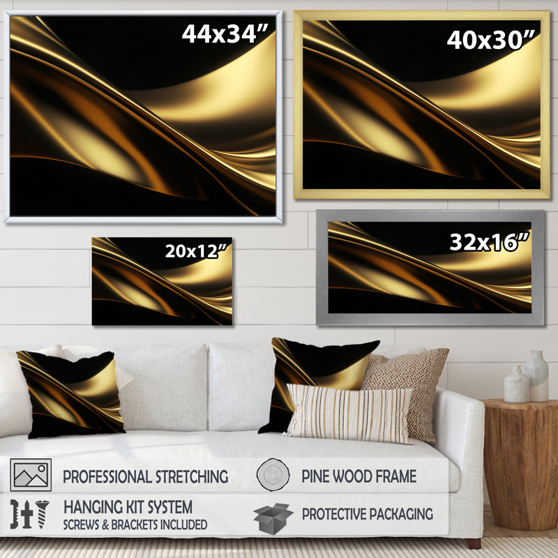 Art mural encadré doré et noir, Toile tendue, H 24 po x l 32 po x P 1 po