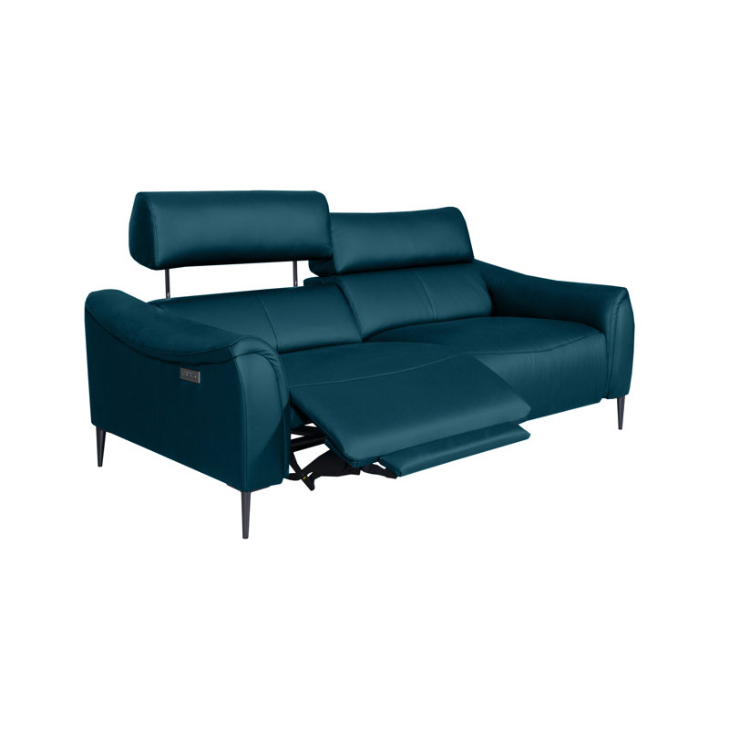 Koolanooka 204 cm Genuine Leather Pillow Top Arm Reclining Sofa, Turquise