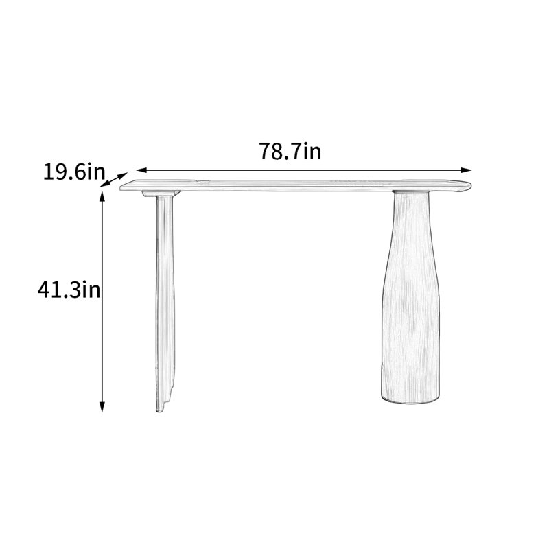 Table de bar en bois massif, H 41,3 po x L 78,7 po x l 19,6 po