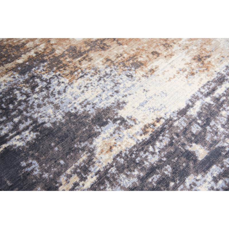 Tapis gris/brun laine tissée à la machine Pettway, Rectangle 9 pi x 12 pi