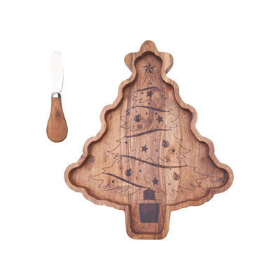 Xmas Tree Serving Board W/Spreader S/2