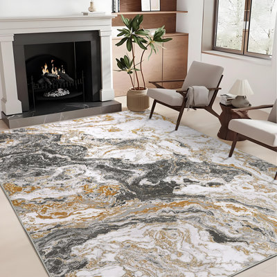 8x10 Large Grey Area Rug, Abstract Marble Accent Rug, Soft Luxury Carpet for High Traffic Areas, Washable Rugs for Living Room, Non Slip Home Decor Kitchen Rug