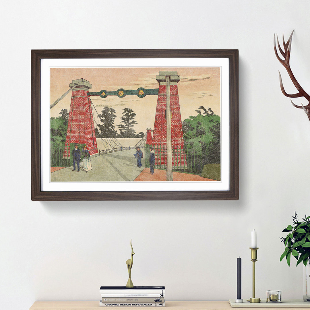Suspension Bridge by Kobayashi Kiyochika - Framed Print