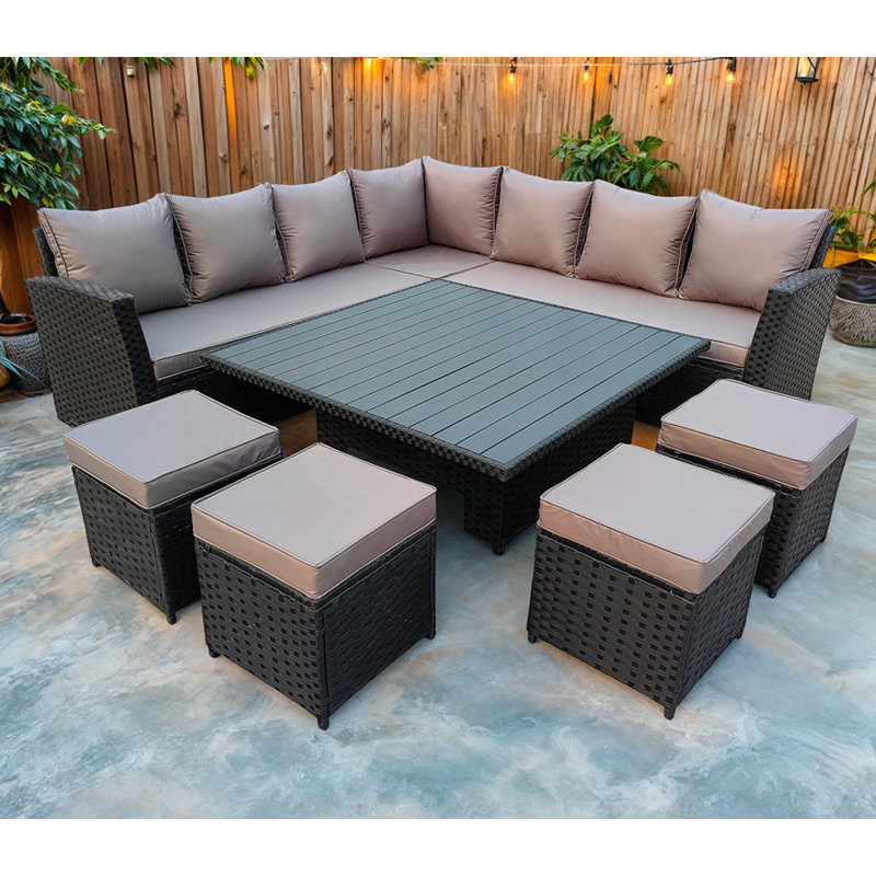 Rosen 11 Seater Corner Sofa Cube Set With Lift-up Dining Table Black
