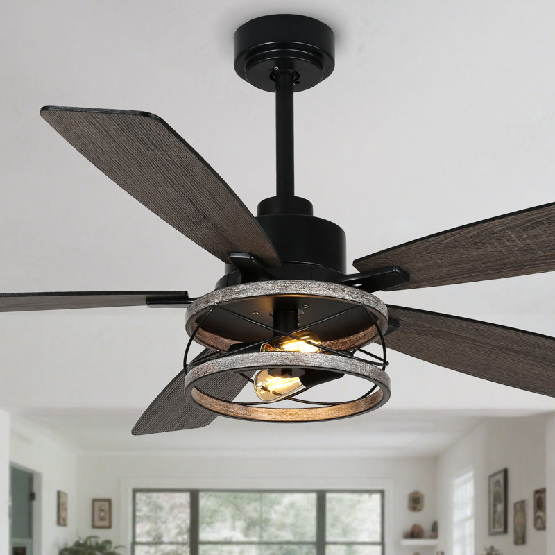 Ventilateur de plafond 52 po à cage noire de 52 po avec ensemble d'éclairage et télécommande réversible à 6 vitesses pour moteur de salon