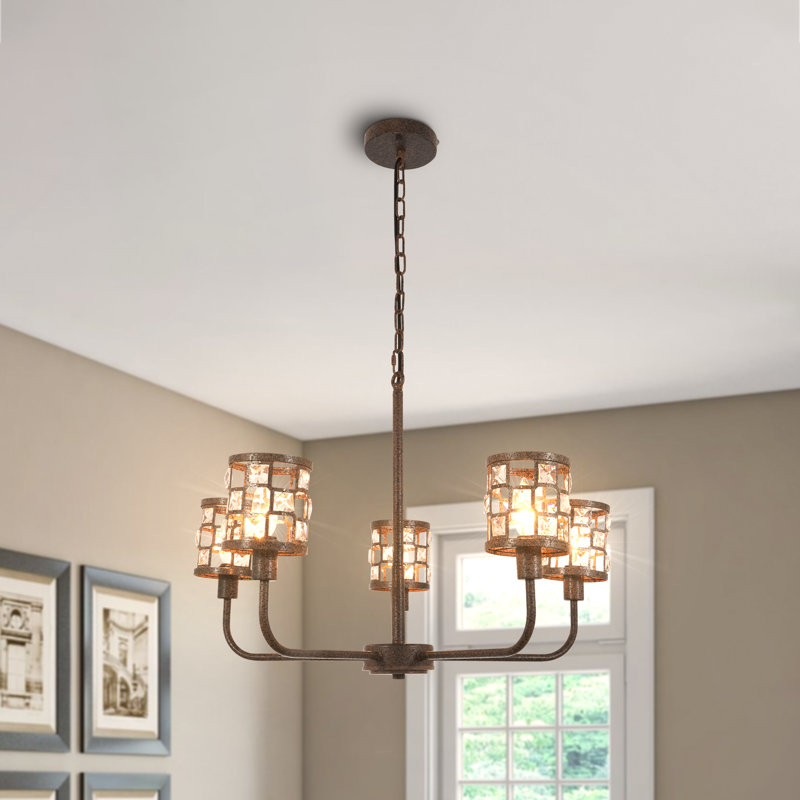 5-light Vintage Rustic Chandelier With Crystal Accents