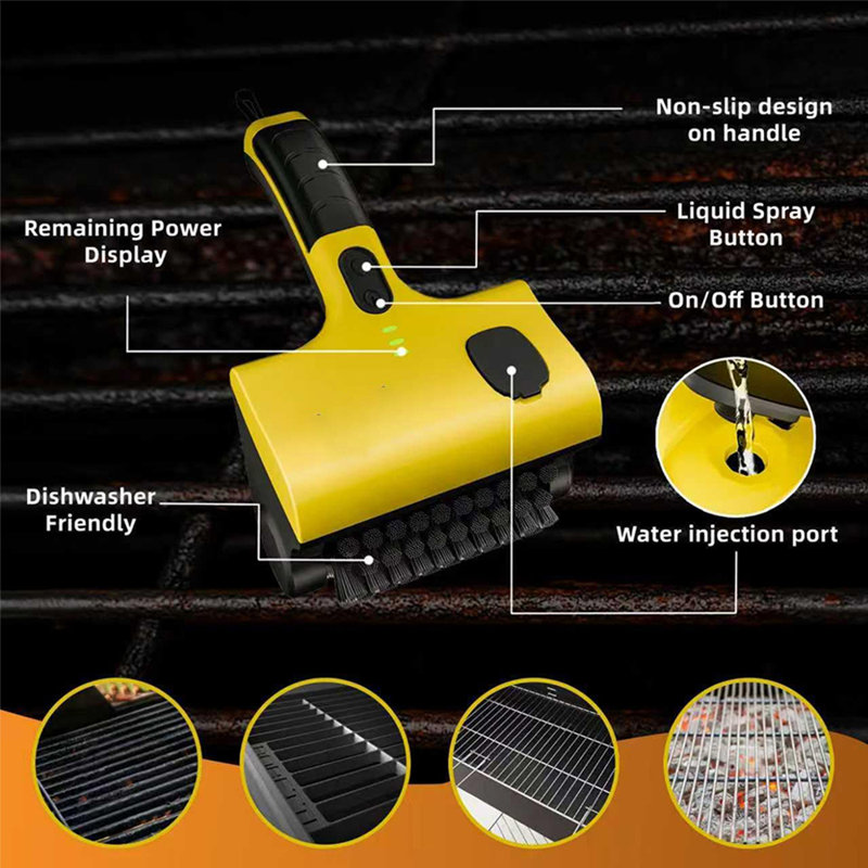 Bristle-free Electric Grill Brush - Cordless Rechargeable With 360° Rotatable Brush Heads, Stainless Steel & Pp Brushes Included, Ideal For Outdoor Bbq/patio Parties