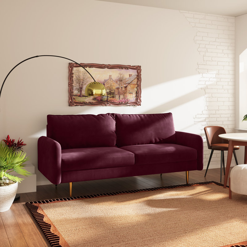 Siniard 70'' Upholstered Sofa, Burgundy Velvet, 33.07" H X 71.65" W X 36.69" D