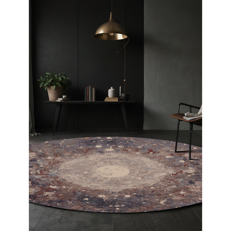 Machine Washable Gray Area Rug, Round 5'