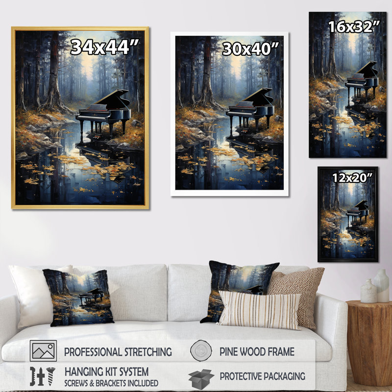 " Piano Forest Reflection ", 32" H x 24" W x 1" D, Gold Floater Framed