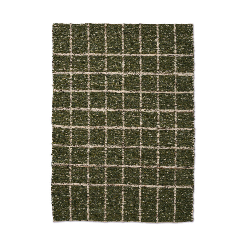 Wool Geometric Area Rug in Green, Rectangle 4'7" x 6'7"