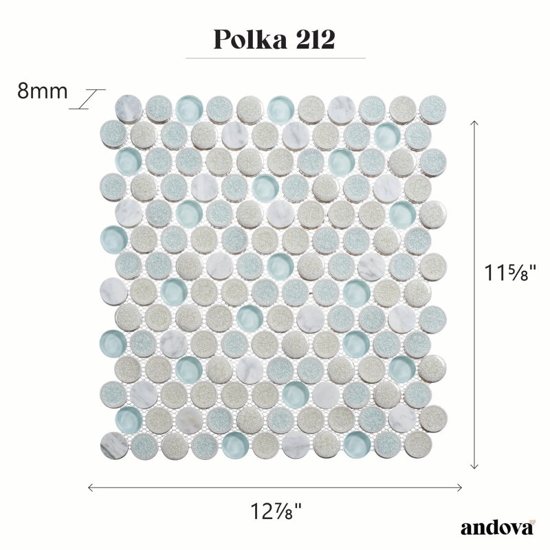 Polka 1-in. Penny Round Glass, Ceramic & Natural Stone Wall & Floor Mosaic Tile, Retro