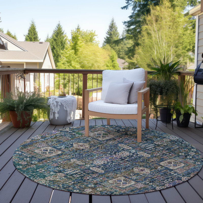 Floral Indoor / Outdoor Rug, Round 8'
