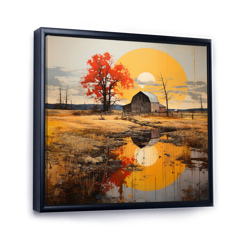 «Barns Country Dot Art II», reproduction, Cadre flottant noir, H 16 po x l 16 po x P 1 po